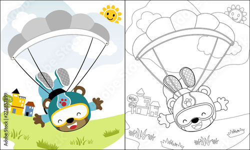 coloring book or page with skydiver cartoon