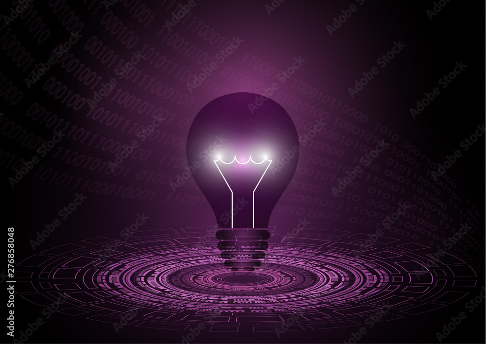Abstract background light bulb lit. The concept of a new business idea, global discovery.