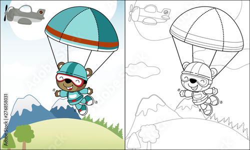 coloring book or page with funny skydiver cartoon