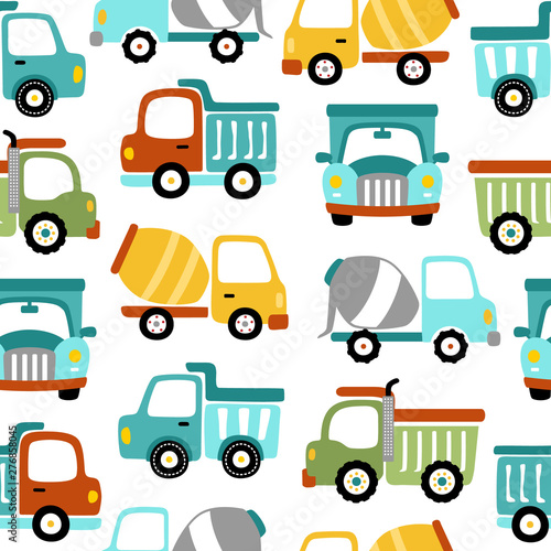 Seamless pattern of colorful trucks