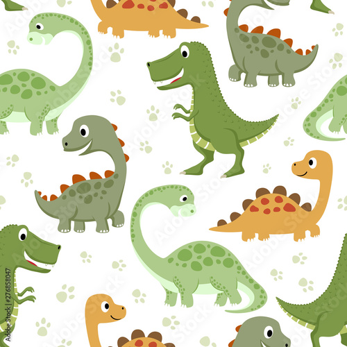 Seamless pattern with funny dinosaurs