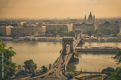 Urban landscape of Budapest city. Chain bridge.