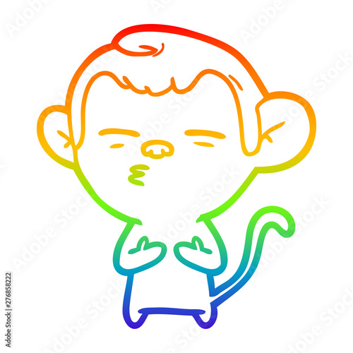 rainbow gradient line drawing cartoon suspicious monkey