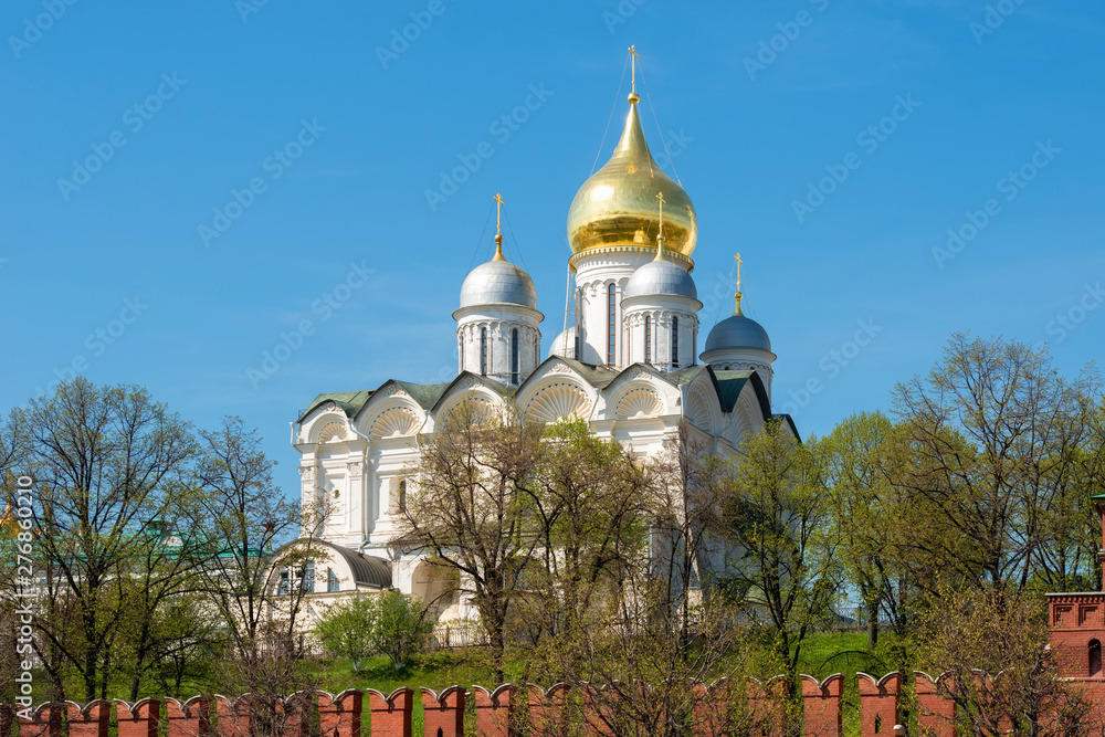 Moscow, Russia - May 6, 2019: View of the Moscow Kremlin, the  Annunciation Cathedral on a summer day