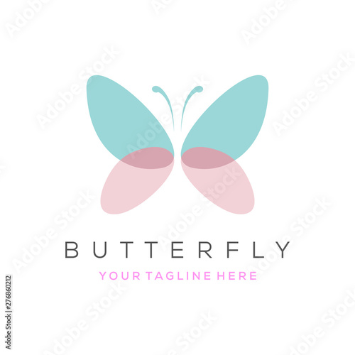 Colorful butterfly logo. Overlay transparent sheets style. © linimasa