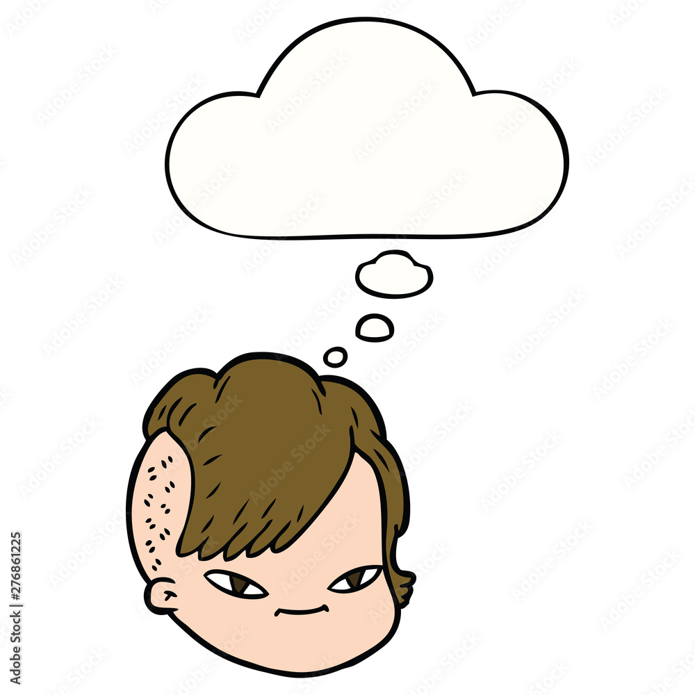 cartoon female face and thought bubble cartoon female face and thought bubble