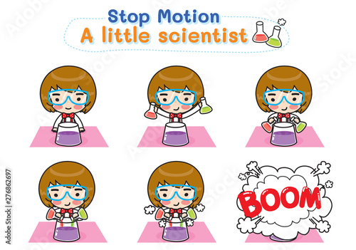 Vector for Stop Motion, a little scientist, is experimenting in a fun classroom.