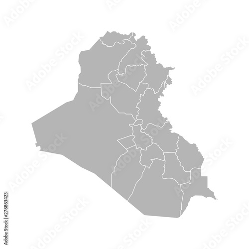 Vector isolated illustration of simplified administrative map of Iraq. Borders of the governorates (regions). Grey silhouettes. White outline