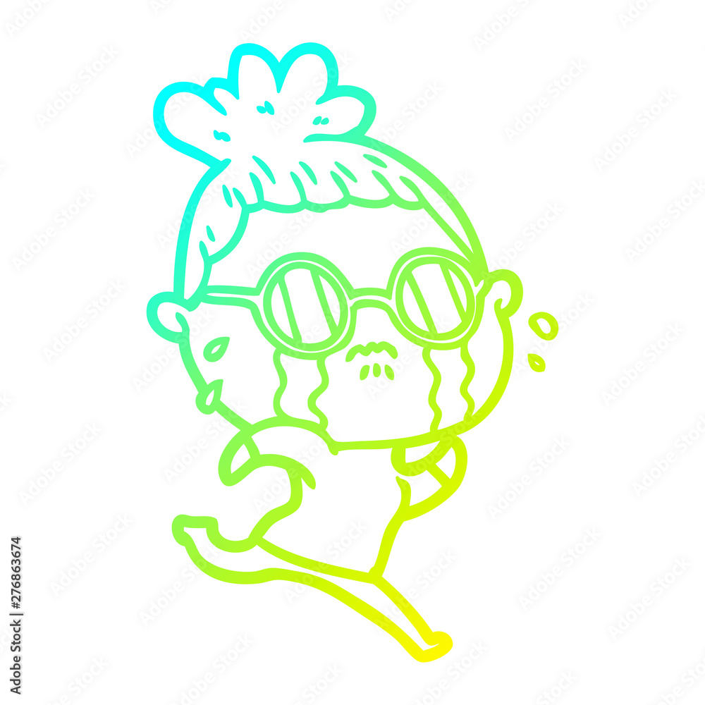 cold gradient line drawing cartoon crying woman wearing spectacles cold gradient line drawing cartoon crying woman wearing spectacles