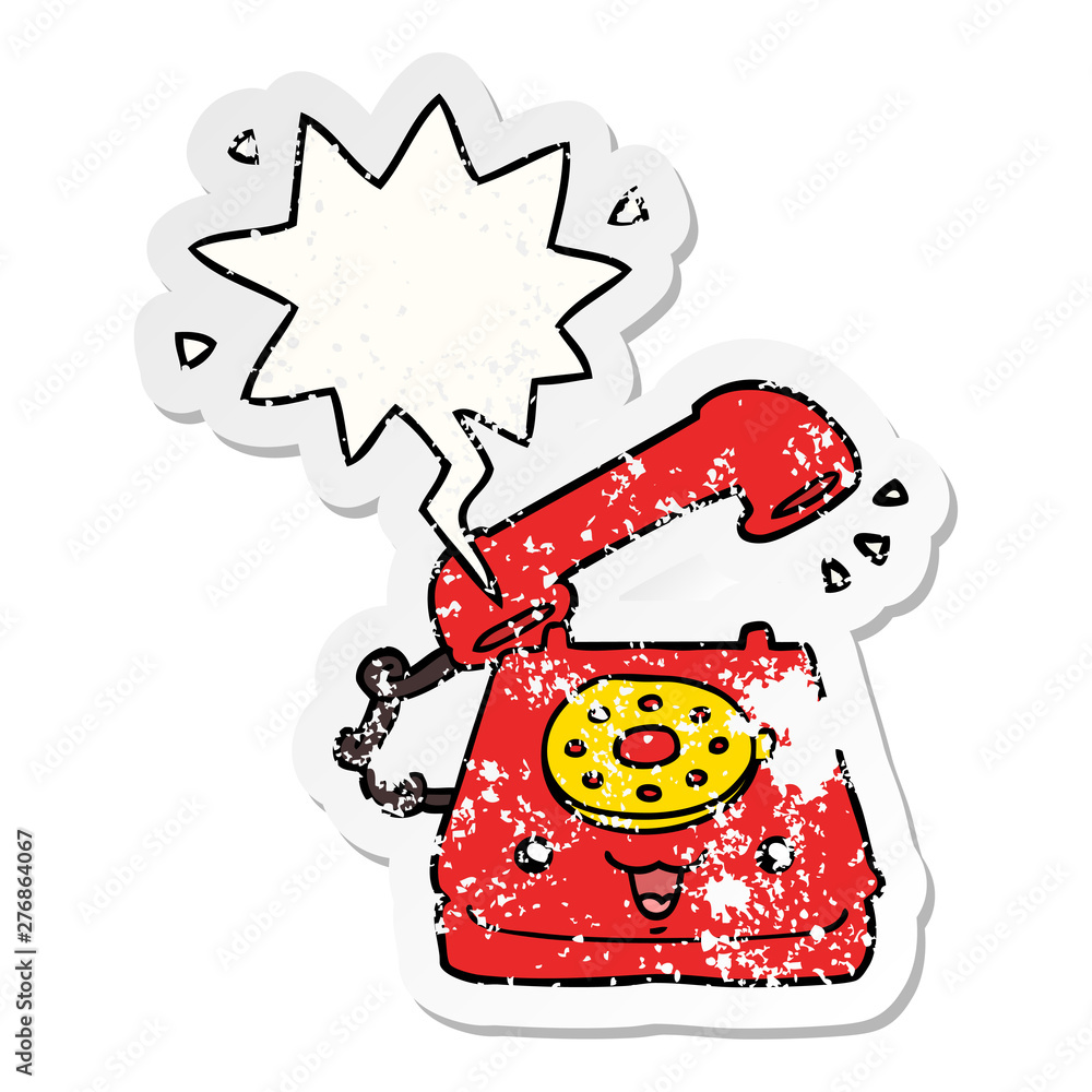 Obraz premium cute cartoon telephone and speech bubble distressed sticker