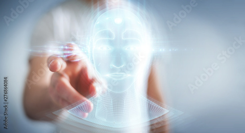 Businessman using digital artificial intelligence head interface 3D rendering © sdecoret