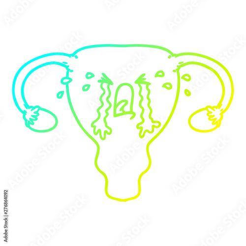 cold gradient line drawing cartoon uterus crying