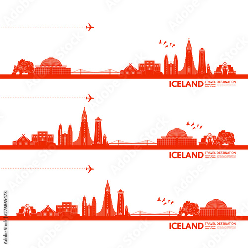 Iceland travel destination grand vector illustration.