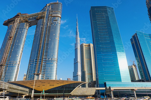 Marina cityscape with Burj Khalifa tower on background photo