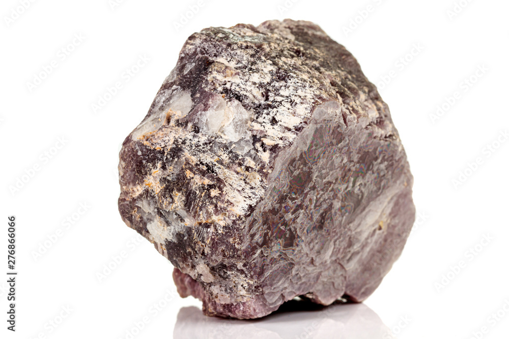 Macro stone Lepidolite mineral on white background Macro stone Lepidolite mineral on white background