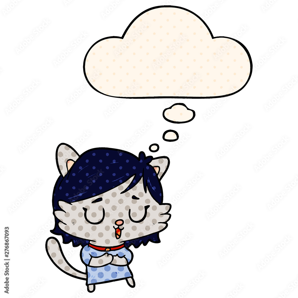 cartoon cat girl and thought bubble in comic book style cartoon cat girl and thought bubble in comic book style