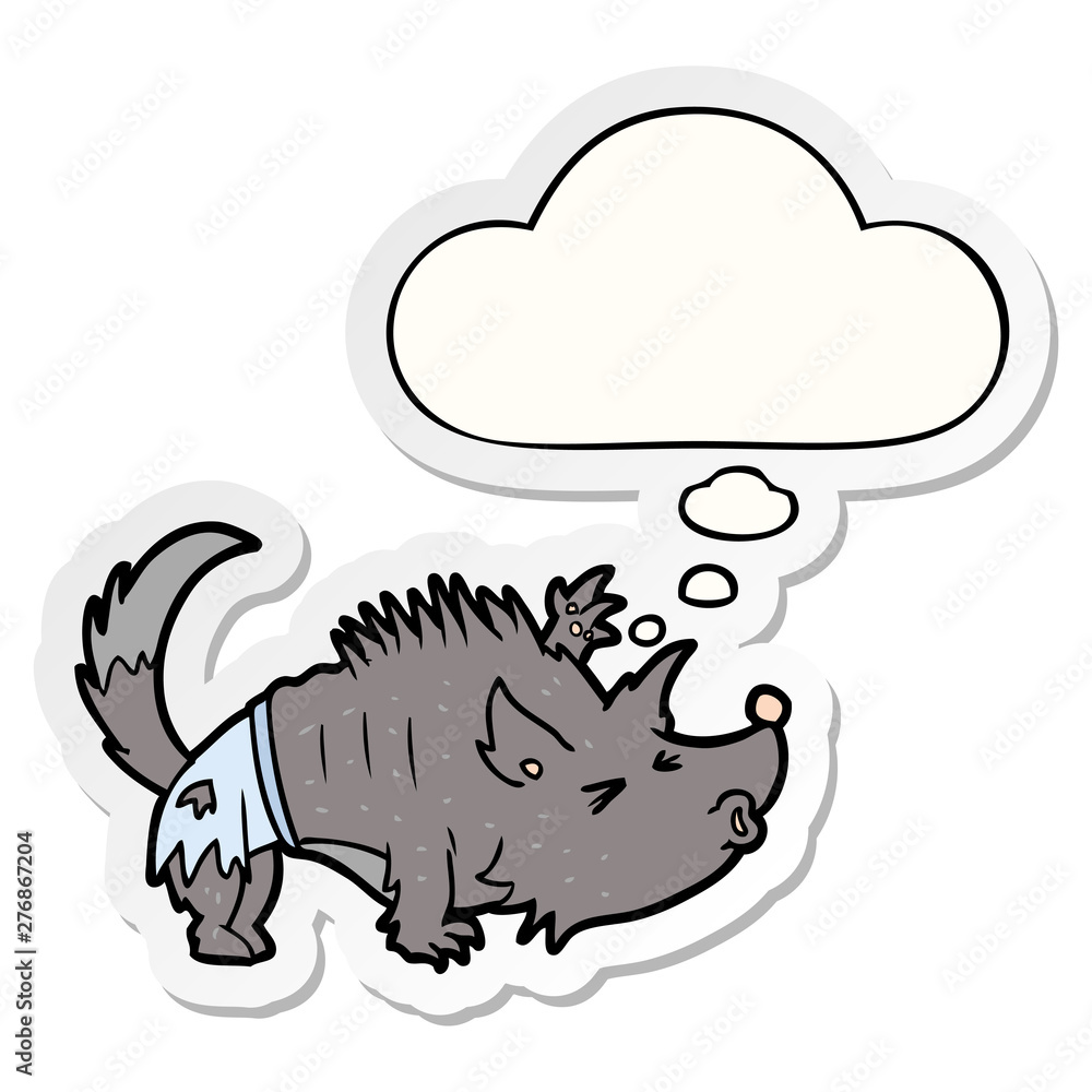 cartoon werewolf and thought bubble as a printed sticker cartoon werewolf and thought bubble as a printed sticker