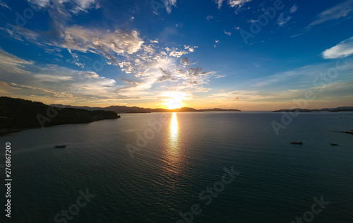 Aerial of epic Sunset from Paliton Beach  Siquijor  Cebu  Philippines