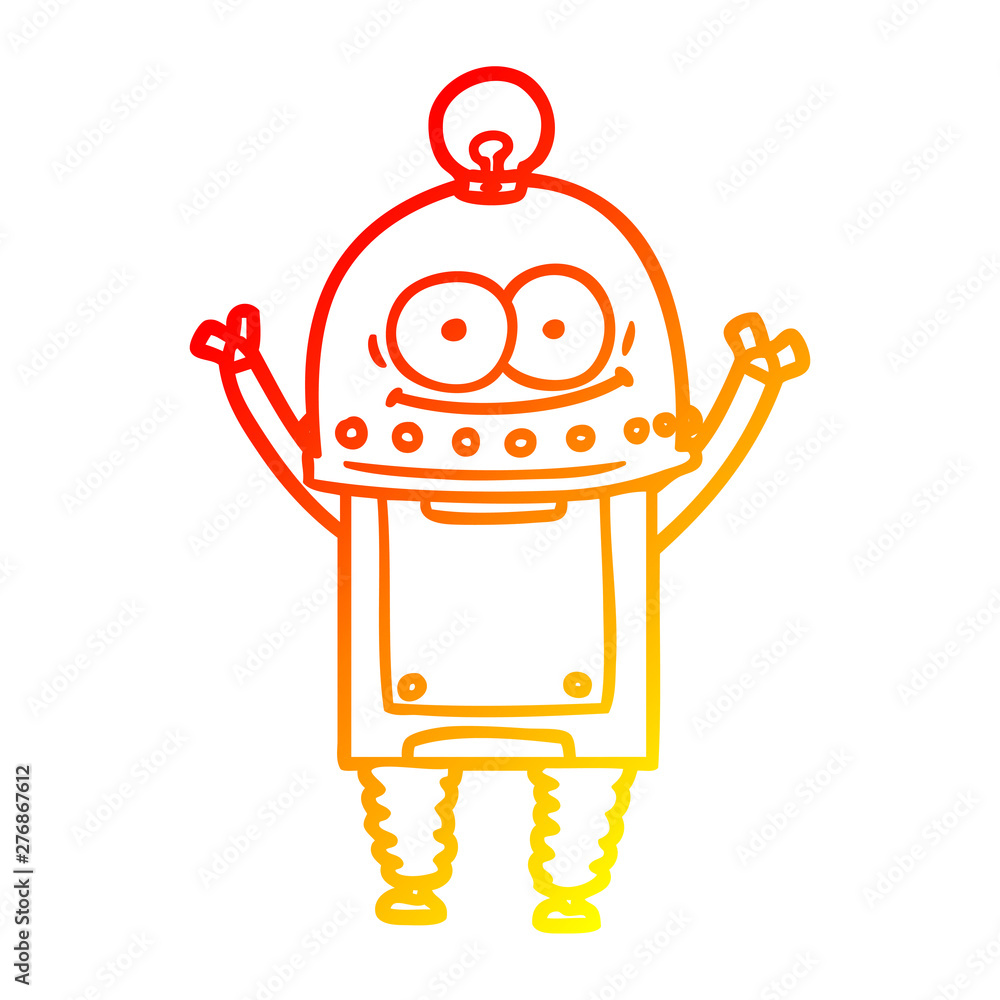 warm gradient line drawing happy carton robot with light bulb warm gradient line drawing happy carton robot with light bulb