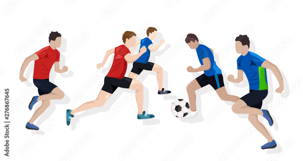 Team playing soccer Vector flat style. Game start. Soccer brochure templates