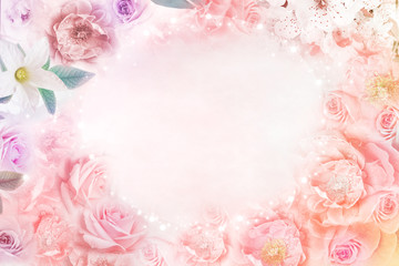 vintage roses flower background with copy space for valentine and wedding card  in soft peach blossom tone