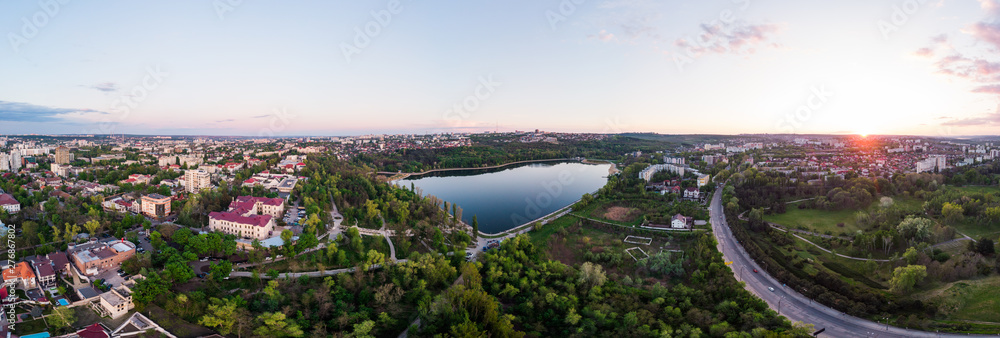 Panoramic aerial shot of Valea Morilor Park at sunset
