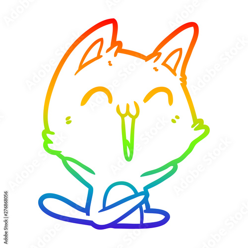 rainbow gradient line drawing happy cartoon cat meowing
