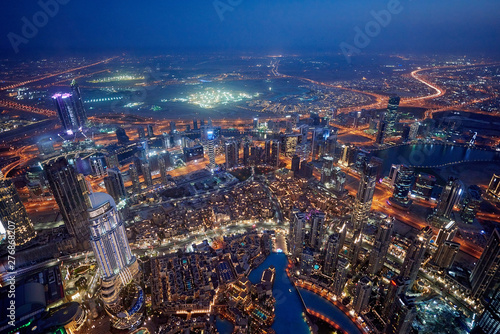 Dubai Cityscape at sunset blue hour from tallest building view