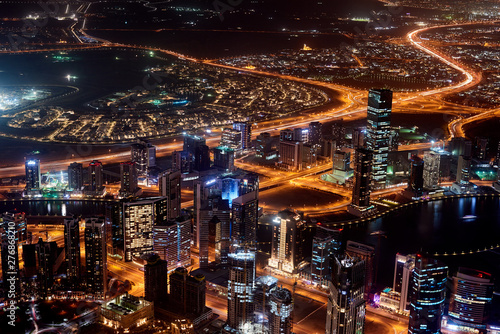 Dubai Cityscape at sunset blue hour from tallest building view