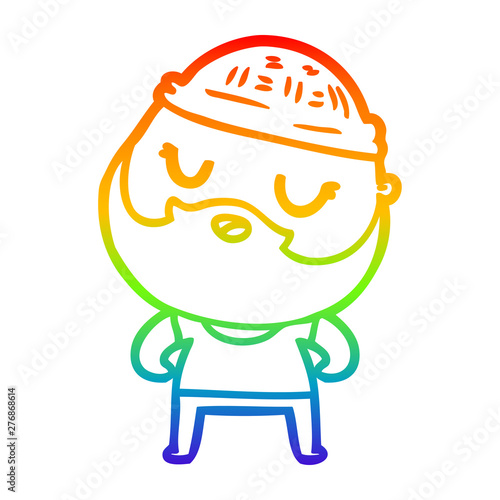 rainbow gradient line drawing cute cartoon man with beard