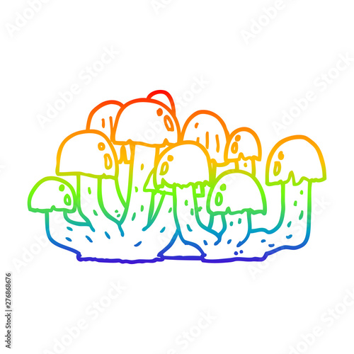 rainbow gradient line drawing cartoon mushroom