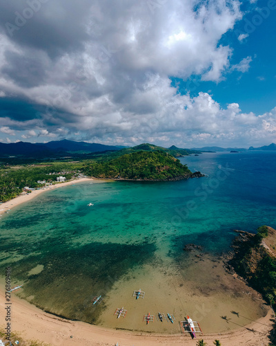 Aerial shot at Double beach at Nacpan beach, El Nido , Palawan, Philippines