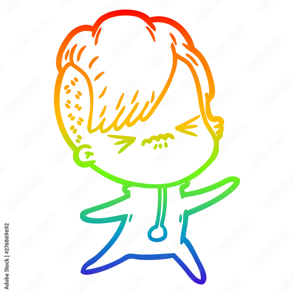 rainbow gradient line drawing cartoon annoyed hipster girl rainbow gradient line drawing cartoon annoyed hipster girl