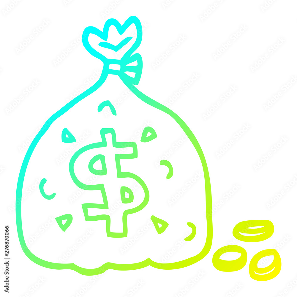 cold gradient line drawing cartoon bag of dollars cold gradient line drawing cartoon bag of dollars