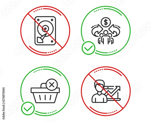 Do or Stop. Sharing economy, Hdd and Delete purchase icons simple set. Success business sign. Share, Hard disk, Remove from basket. Growth chart. Business set. Line sharing economy do icon. Vector