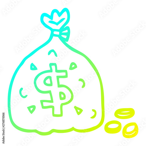 cold gradient line drawing cartoon bag of dollars