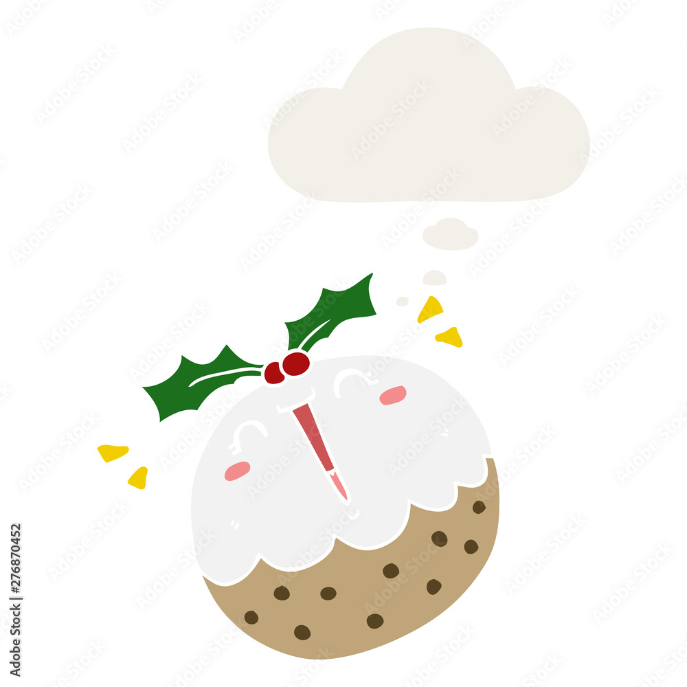 cute cartoon christmas pudding and thought bubble in retro style cute cartoon christmas pudding and thought bubble in retro style