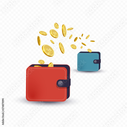 Illustration money transfer from and to wallet. Finacial concept. Payment on line. - Illustration