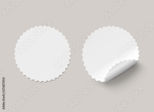 Vector white realistic round paper labels with waved edge and curved corner on transparent background. - Illustration