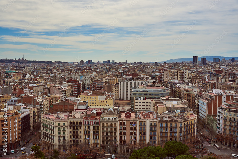 Top view of the streets and houses of Barcelona.