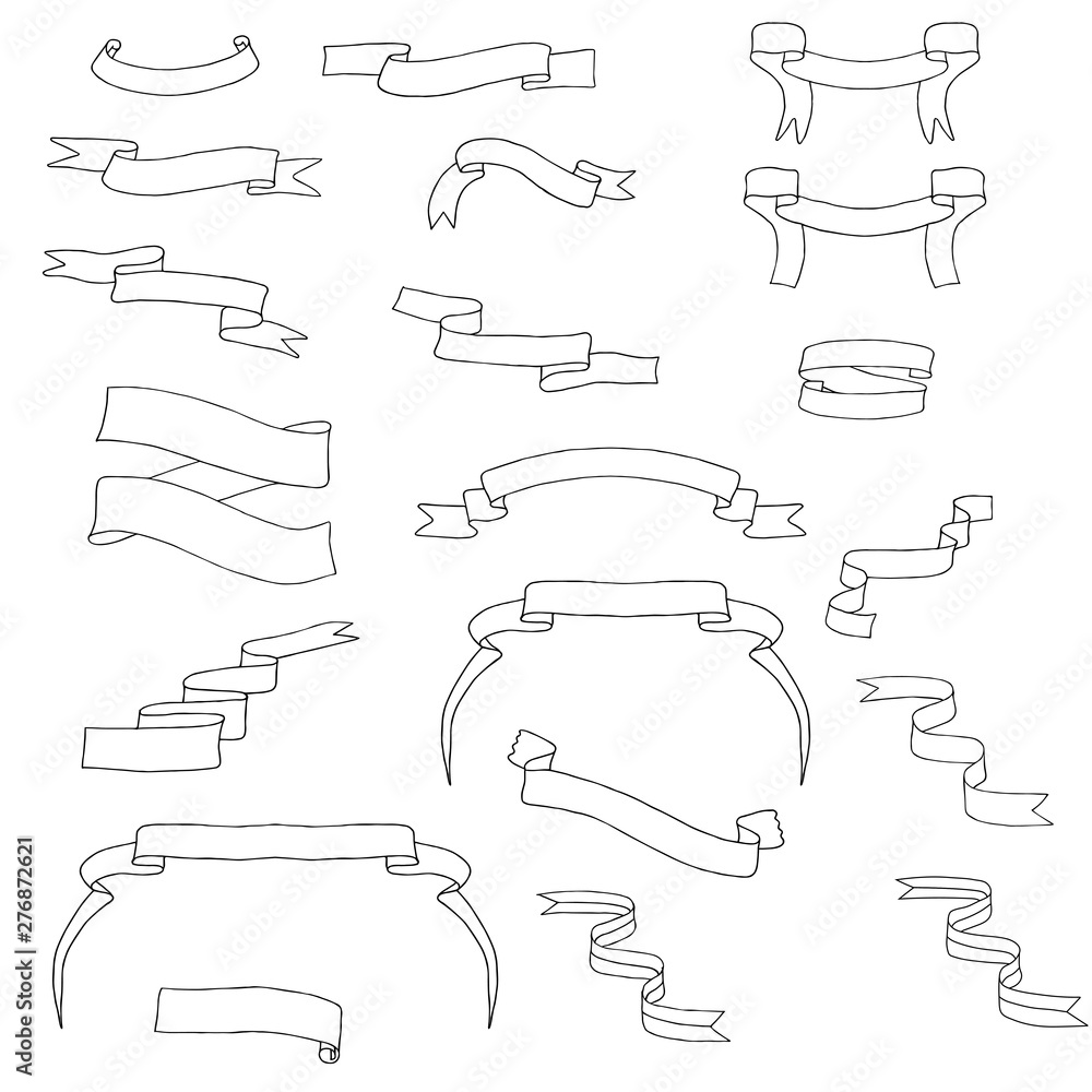 A set of contours of ribbons and banners drawn by a liner by hand with space for your text vector A set of contours of ribbons and banners drawn by a liner by hand with space for your text vector