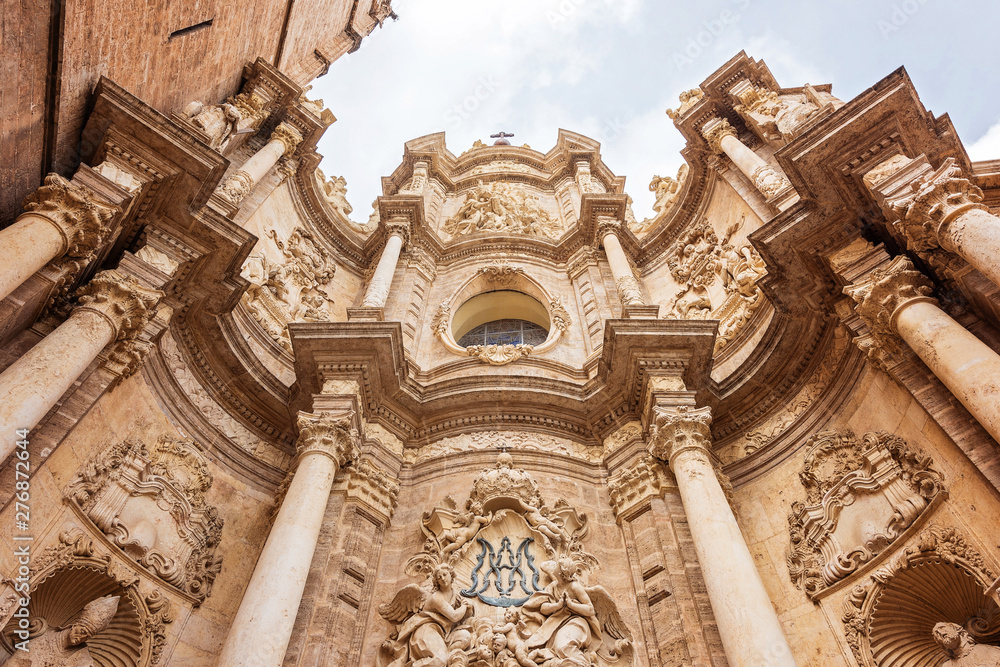 The facade of the Saint Mary Cathedral in Valencia, Spain