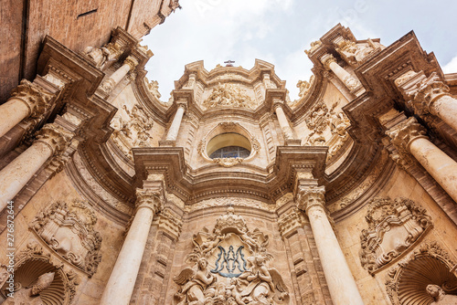 The facade of the Saint Mary Cathedral in Valencia, Spain photo