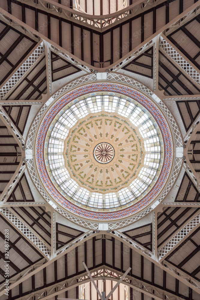 The inside ceiling of the Valencia's Central Market