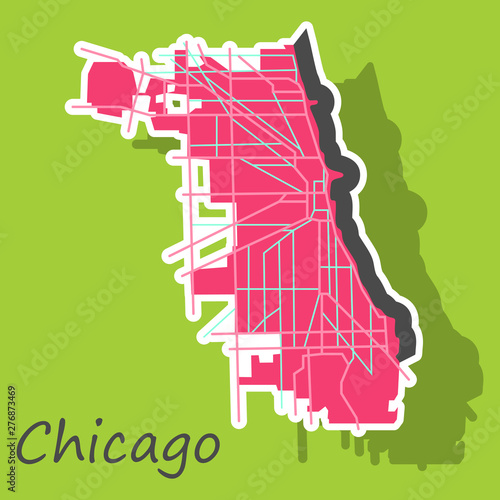 Sticker Map Chicago city. Illinois Roads