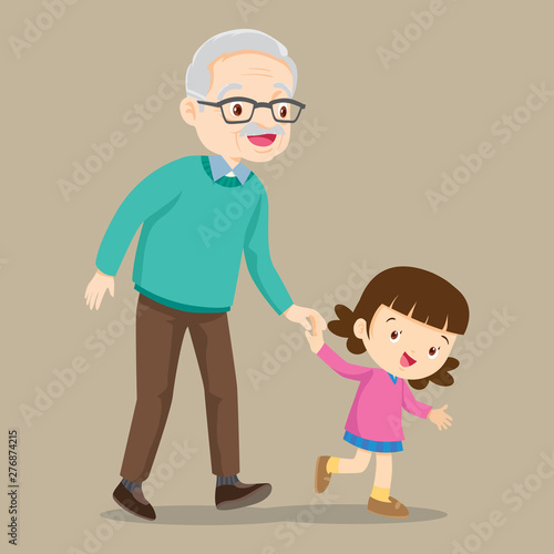 granddaughter walking with her grandfather