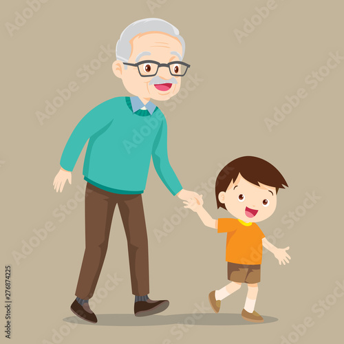 grandson walking with his grandfather