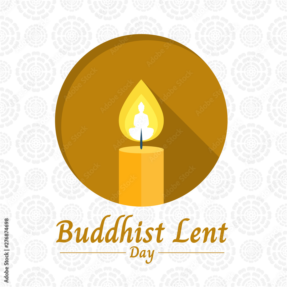 Buddhist lent day banner with yellow candle light and Buddha sign in circle on white lotus texture background vector design Buddhist lent day banner with yellow candle light and Buddha sign in circle on white lotus texture background vector design