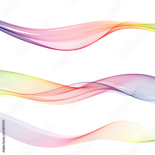  Set of horizontal colored stylish waves on a white background