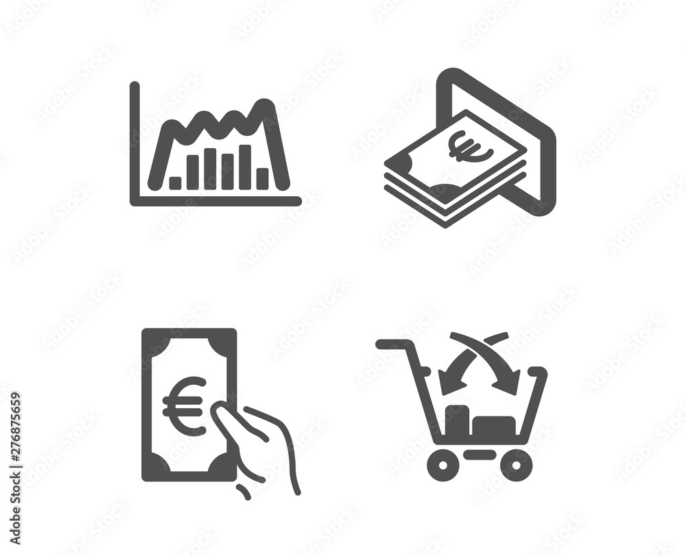 Set of Finance, Cash and Infographic graph icons. Cross sell sign. Eur cash, Atm payment, Line diagram. Market retail. Classic design finance icon. Flat design. Vector Set of Finance, Cash and Infographic graph icons. Cross sell sign. Eur cash, Atm payment, Line diagram. Market retail. Classic design finance icon. Flat design. Vector